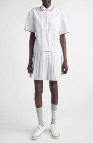 Thom Browne Stripe Pleated Cotton Polo Shirtdress