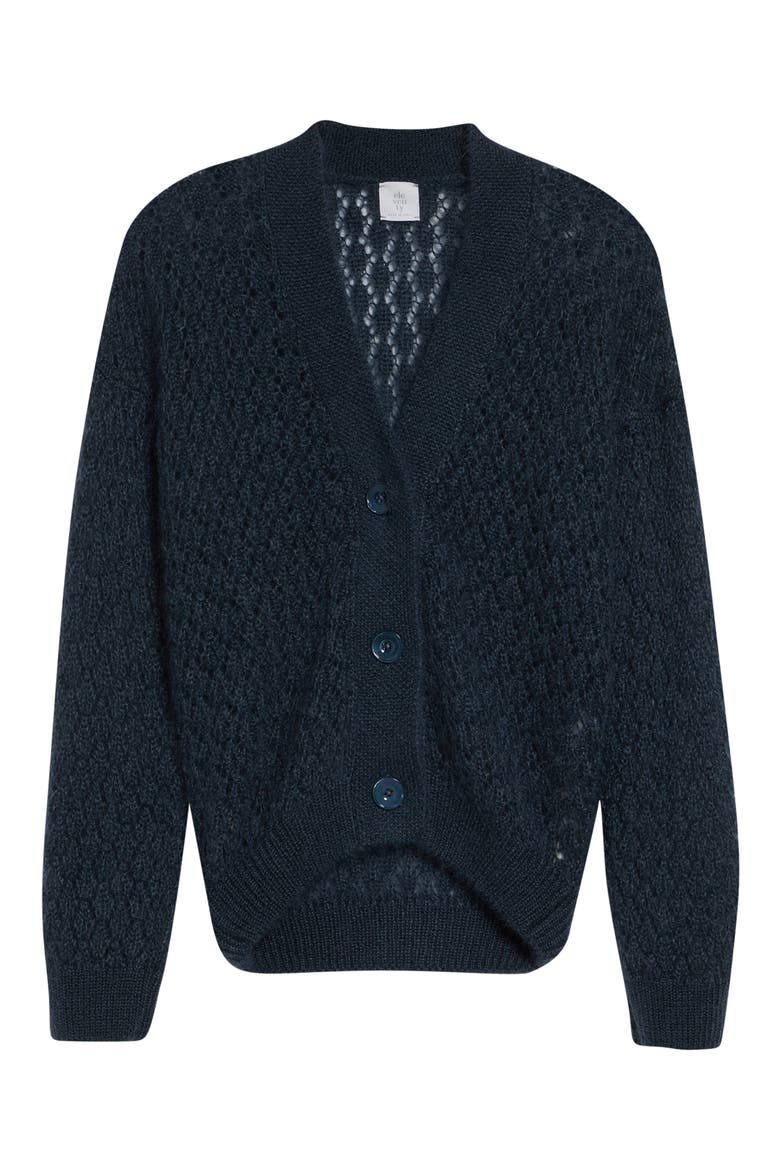 Open Stitch Merino Wool & Silk Cardigan, Alternate, color, 178 DARK JADE