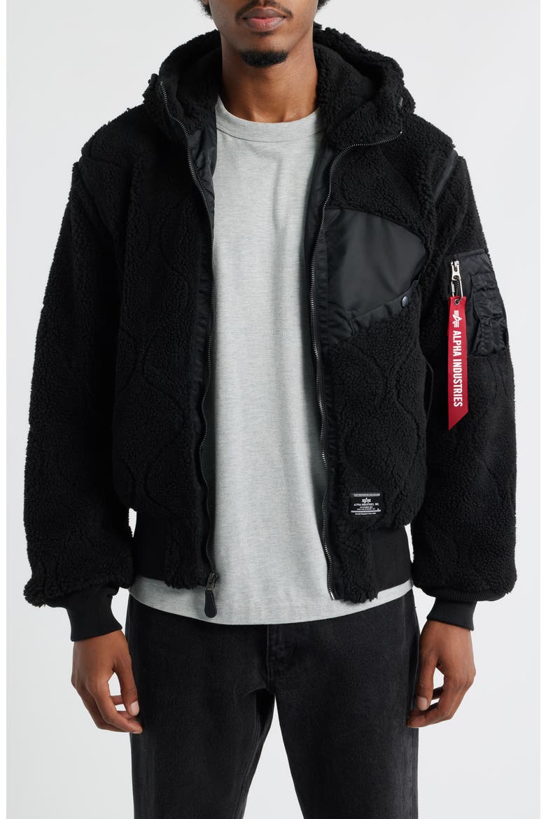 Quilted Fleece Hooded Flight Jacket, Main, color, BLACK