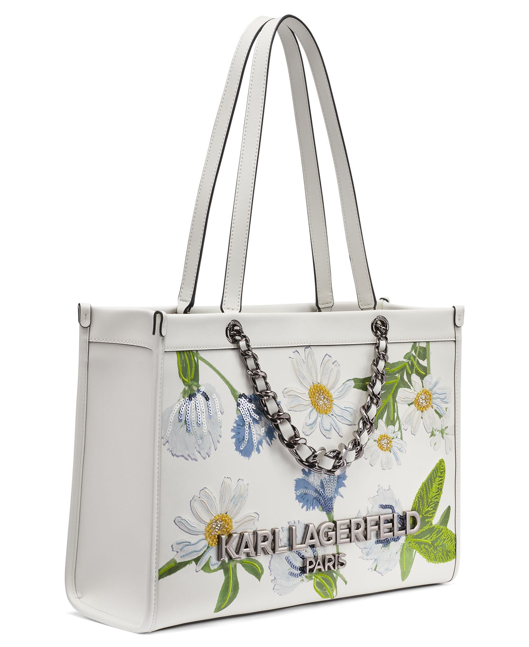 KARL LAGERFELD PARIS Savoie Floral Emboridery Tote, Alternate, color, White Multi