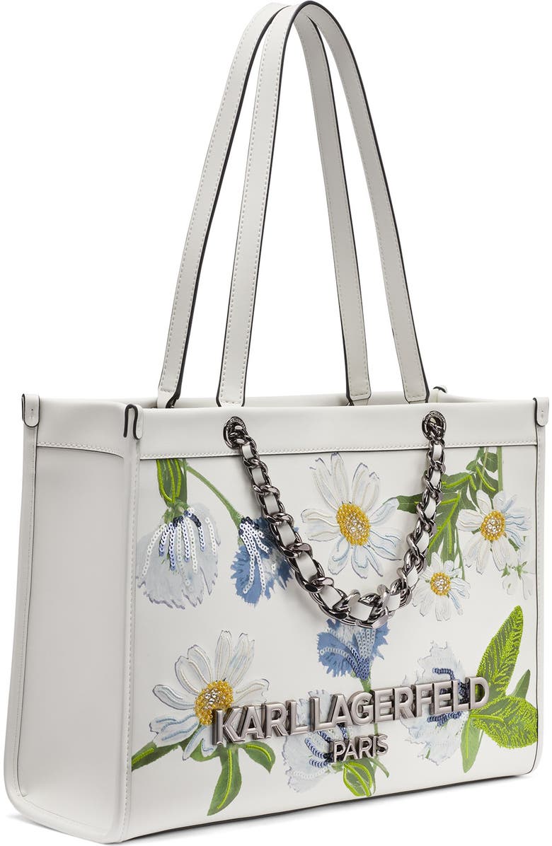KARL LAGERFELD PARIS Savoie Floral Emboridery Tote, Alternate, color, White Multi