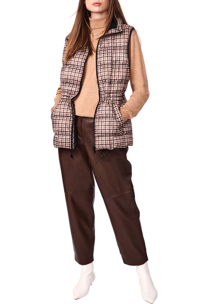Bernardo Water Resistant Houndstooth Quilted Puffer Vest, Alternate, color, Multi Brown