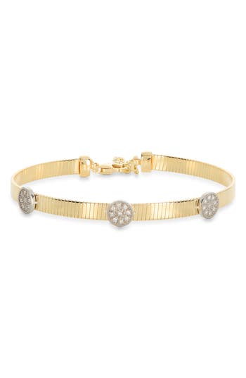 Meshmerise Diamond Circle Ribbed Chain Bracelet In Yellow Gold