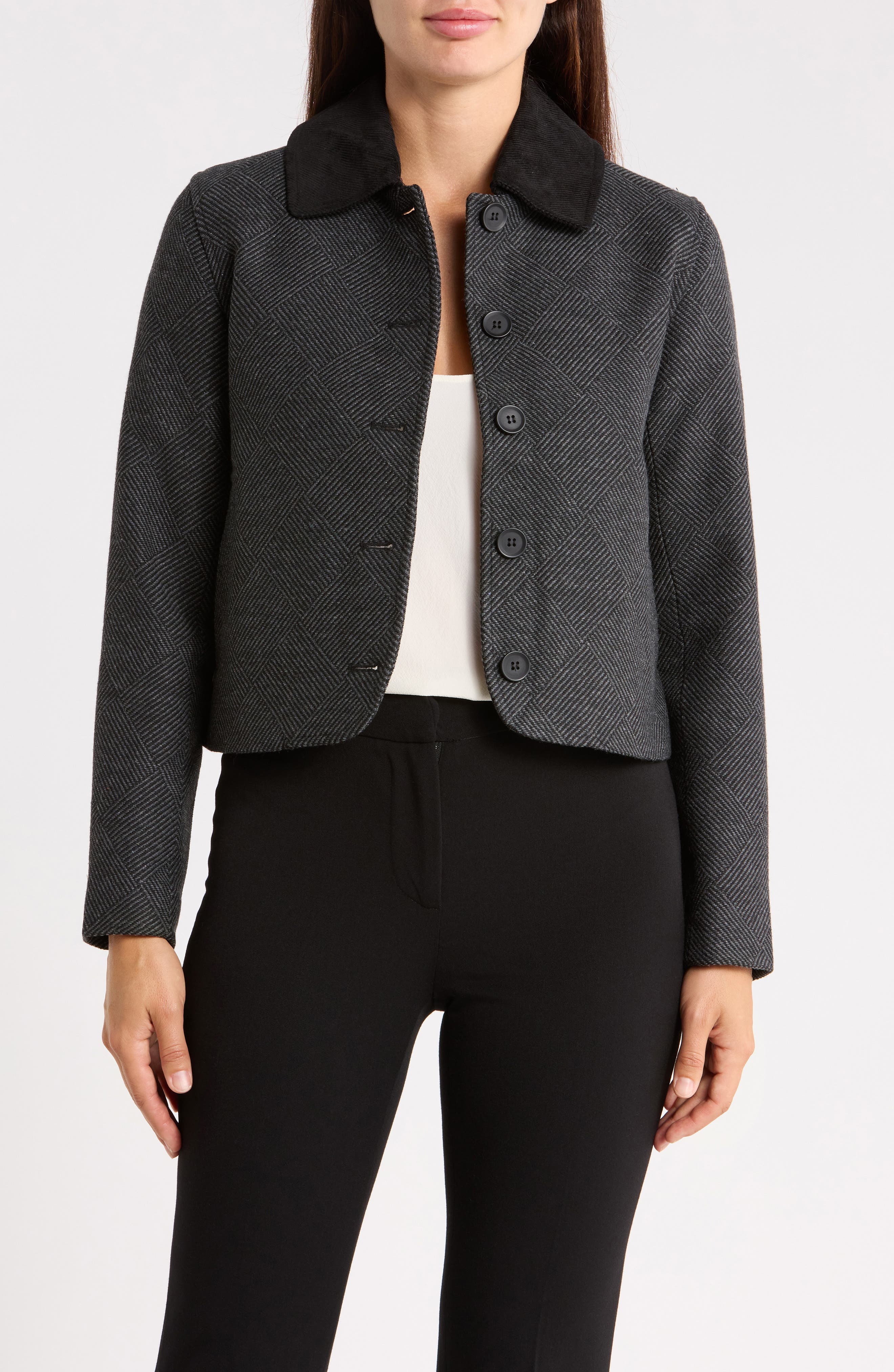 Corduroy Collar Crop Jacket