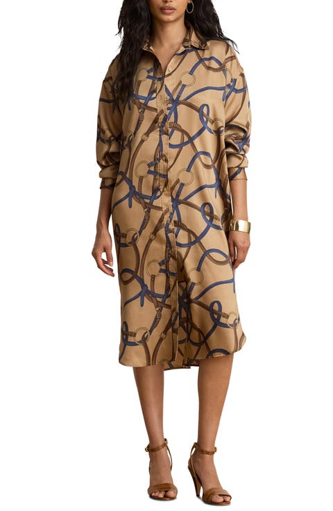 Belt Print Long Sleeve Twill Shirtdress