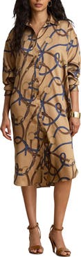 Lauren Ralph Lauren Belt Print Long Sleeve Twill Shirtdress