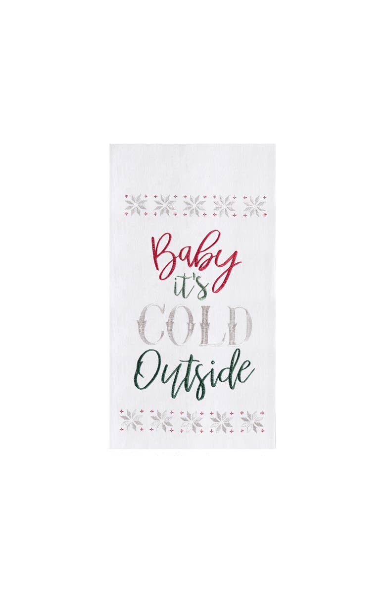 C&F Home "Baby It's Cold Outside" Embroidered 100% Cotton Flour Sack Christmas Dishtowel, Main, color, White