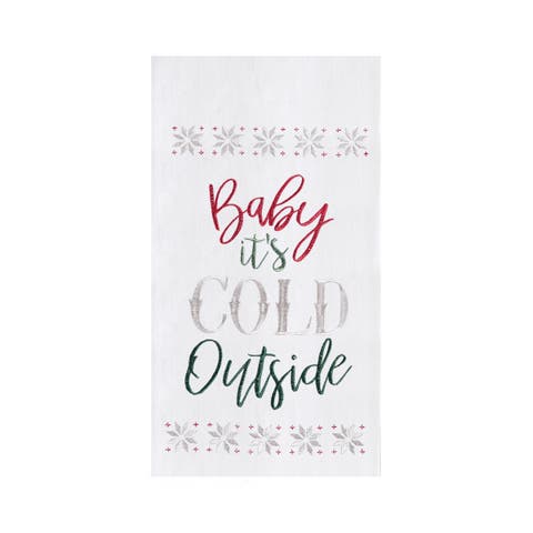 "Baby It's Cold Outside" Embroidered 100% Cotton Flour Sack Christmas Dishtowel