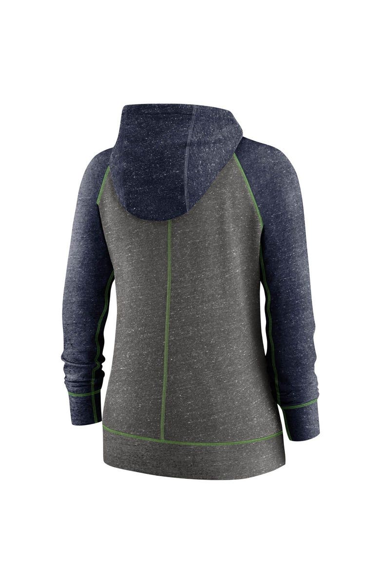 Nike Women's Nike Heathered Charcoal/Navy Seattle Seahawks Gym Vintage Raglan Full-Zip Hoodie, Alternate, color, 