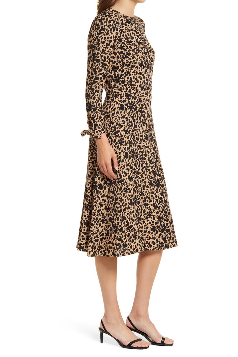 Port Print Long Sleeve Midi Dress, Alternate, color, BLITZ BEIGE