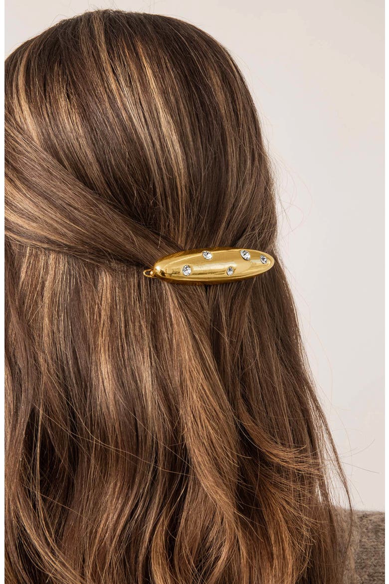 Crystal Studded Oblong Barrette, Alternate, color, GOLD
