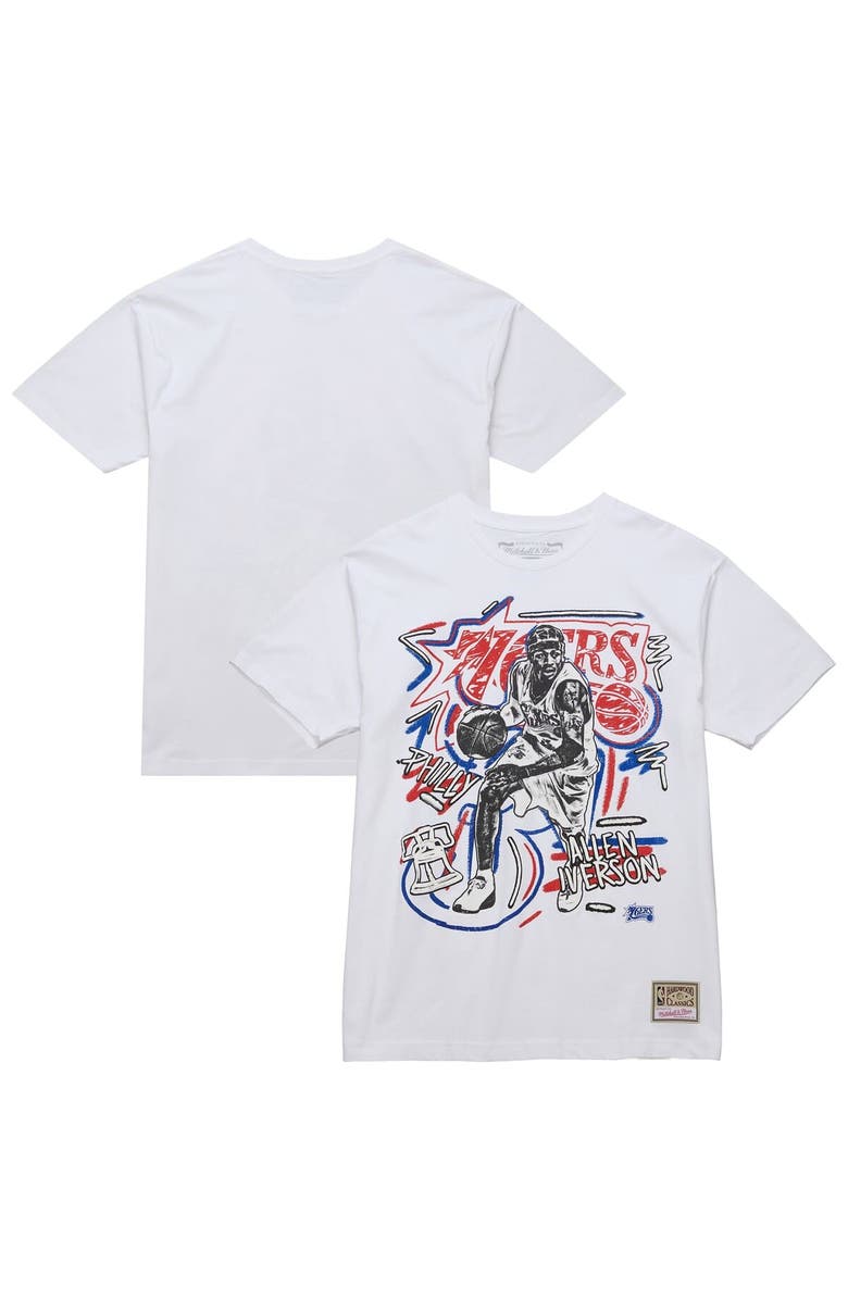 Mitchell & Ness Men's Mitchell & Ness Allen Iverson White Philadelphia 76ers Hardwood Classics Chalked Up T-Shirt, Alternate, color, White