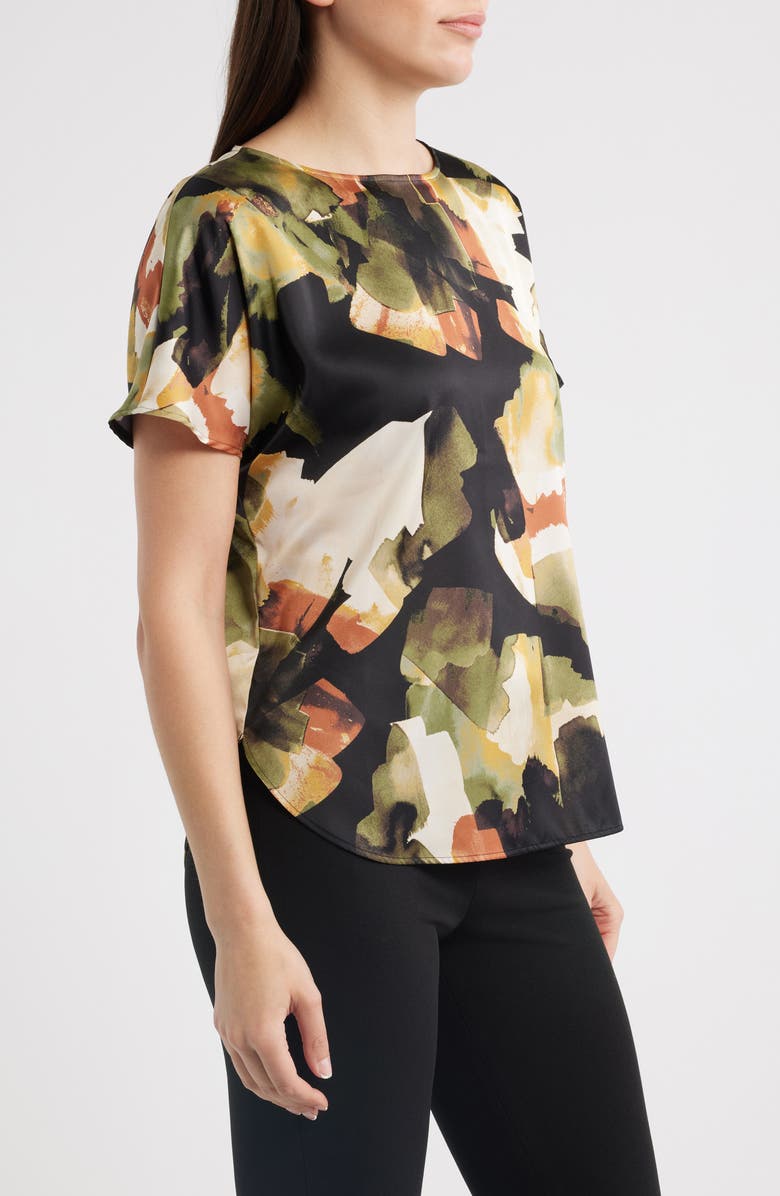 Anne Klein Abstract Print Short Sleeve Top, Alternate, color, Bay Leaf Multi