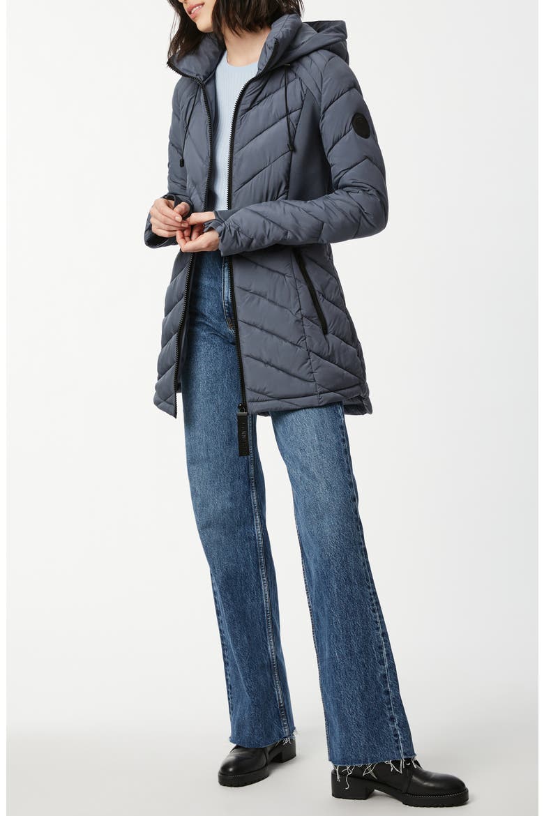 Quilted Neoprene Hooded Puffer Coat, Alternate, color, PETROL BLUE