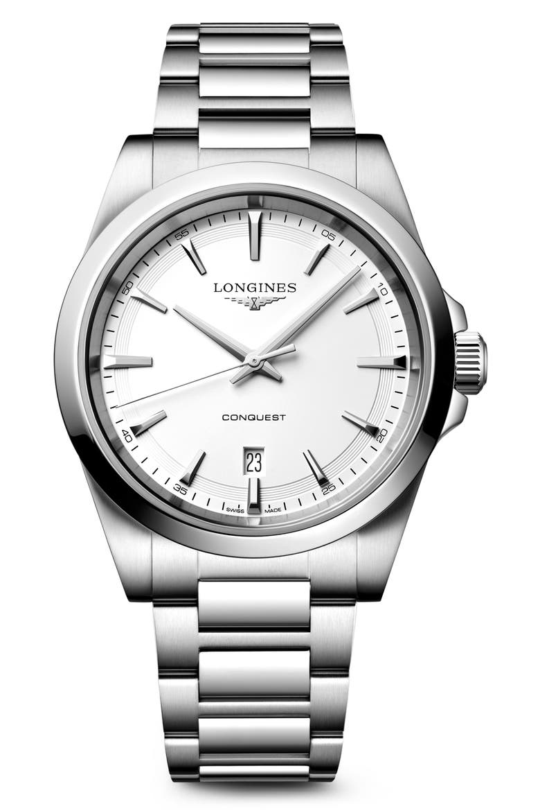Conquest Automatic Bracelet Watch, 41mm, Main, color, WHITE