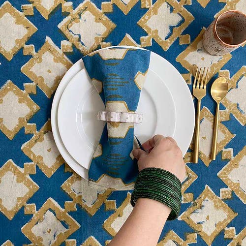 Ichcha Modern Block Print Cloth Napkins In Blue