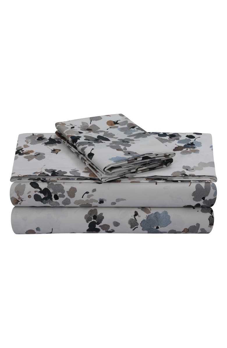 AZORES HOME Lisbon Printed 300 Count Cotton Sheet Set, Main, color, Grey