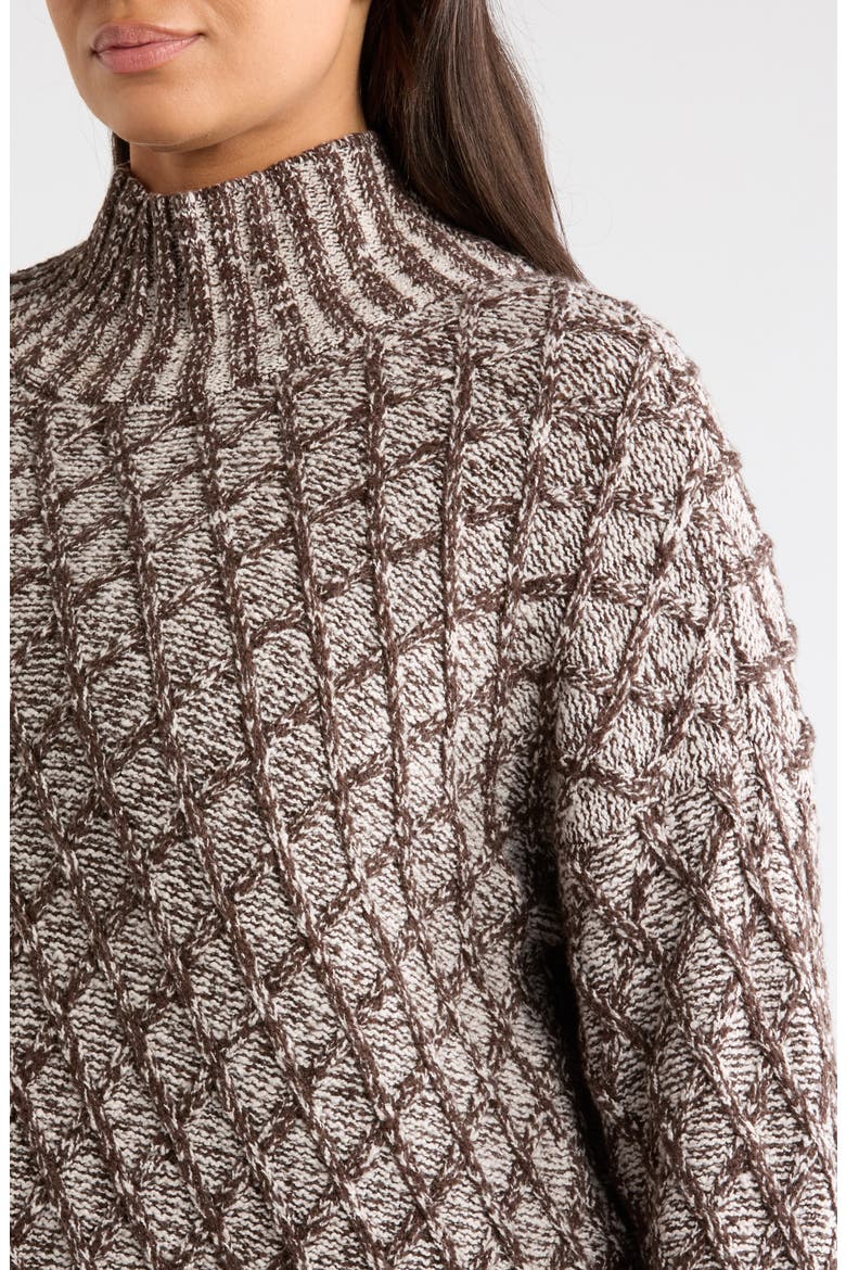 Diamond Cable Mock Neck Sweater, Alternate, color, COFFEE