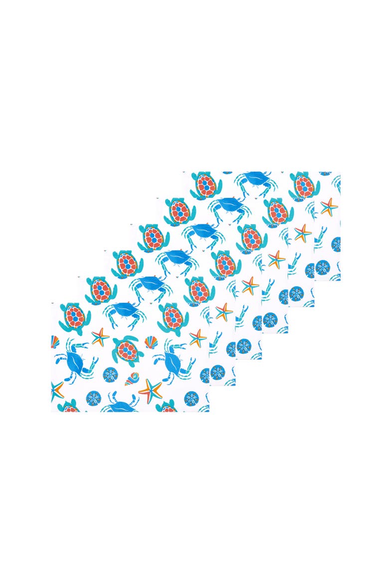 Caraway Coral Placemats Set of 6 Blue Seaturtle Crab & Starfish Print, Alternate, color, Blue