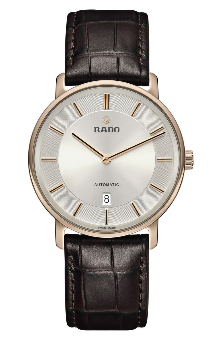 RADO DiaMaster Automatic Leather Strap Watch, 41mm, Main, color,
