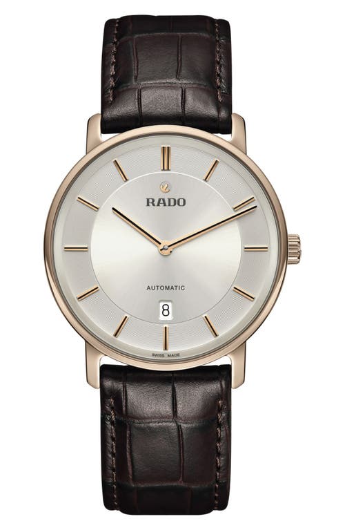RADO DiaMaster Automatic Leather Strap Watch, 41mm in Silver at Nordstrom