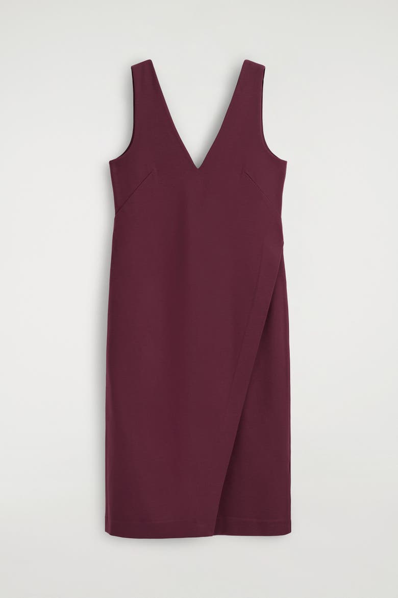 V-Neck Wrapped Midi Dress, Alternate, color, DARK RED