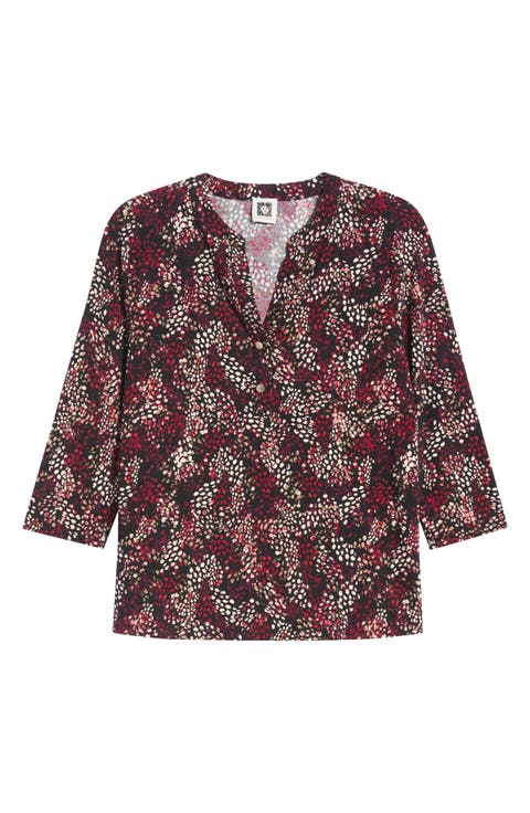 Printed Henley Knit Top