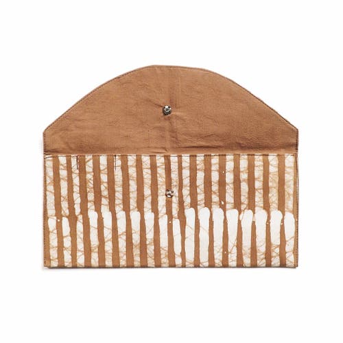 Studio Variously Oak Brown Stripes Cotton Wax Block Printed Zero Waste Envelope Pouch
