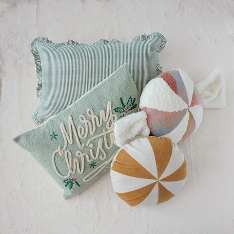 Artisan Embroidered Merry Christmas Lumbar Pillow