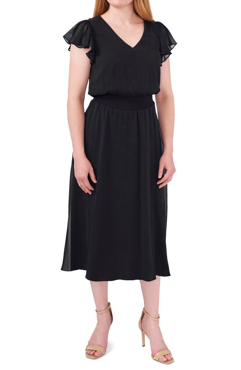 Chaus Smock Waist Flutter Sleeve Midi Dress, Main, color,