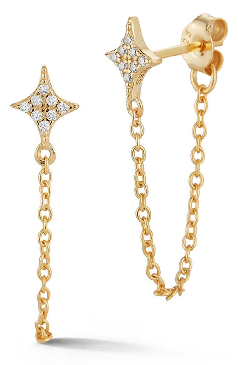 GLAZE JEWELRY 14K Gold Plated Sterling Silver Pave CZ Star Draped Chain Earrings, Main, color,