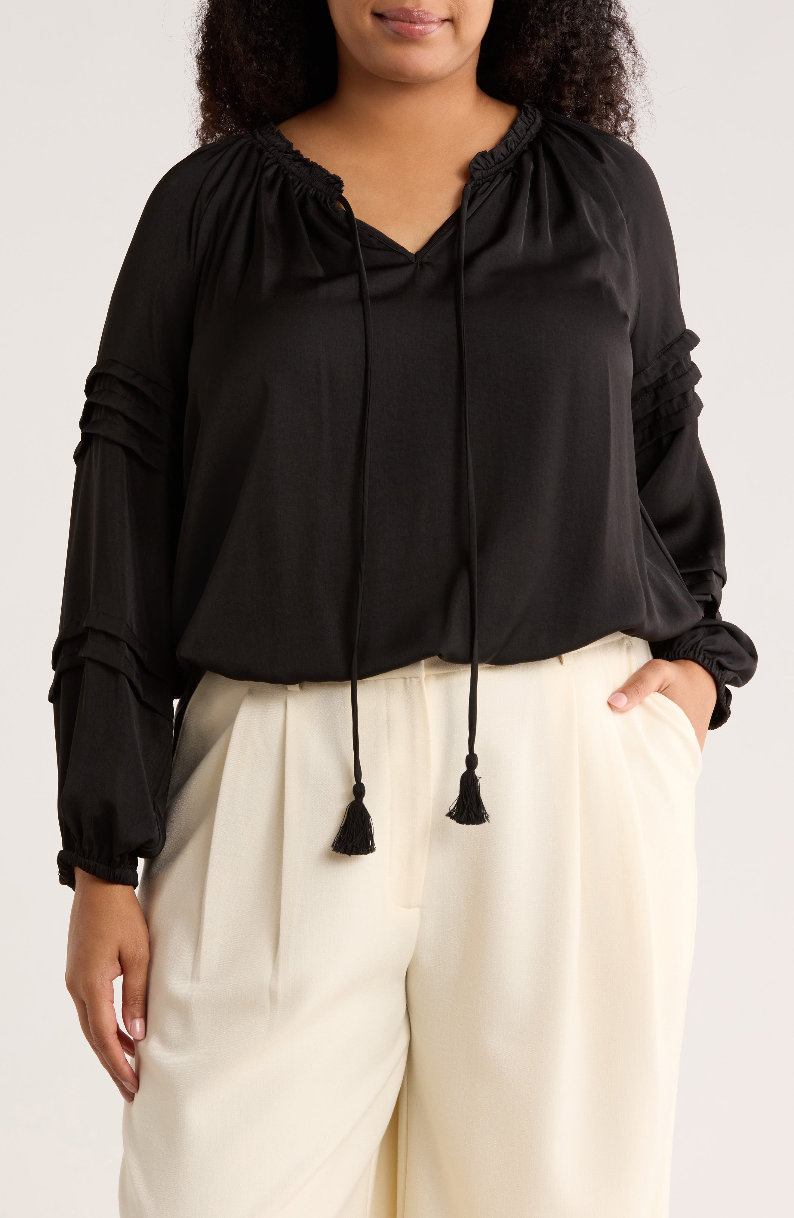 DR2 by Daniel Rainn Tie Front Long Sleeve Satin Top