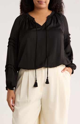 DR2 by Daniel Rainn Tie Front Long Sleeve Satin Top