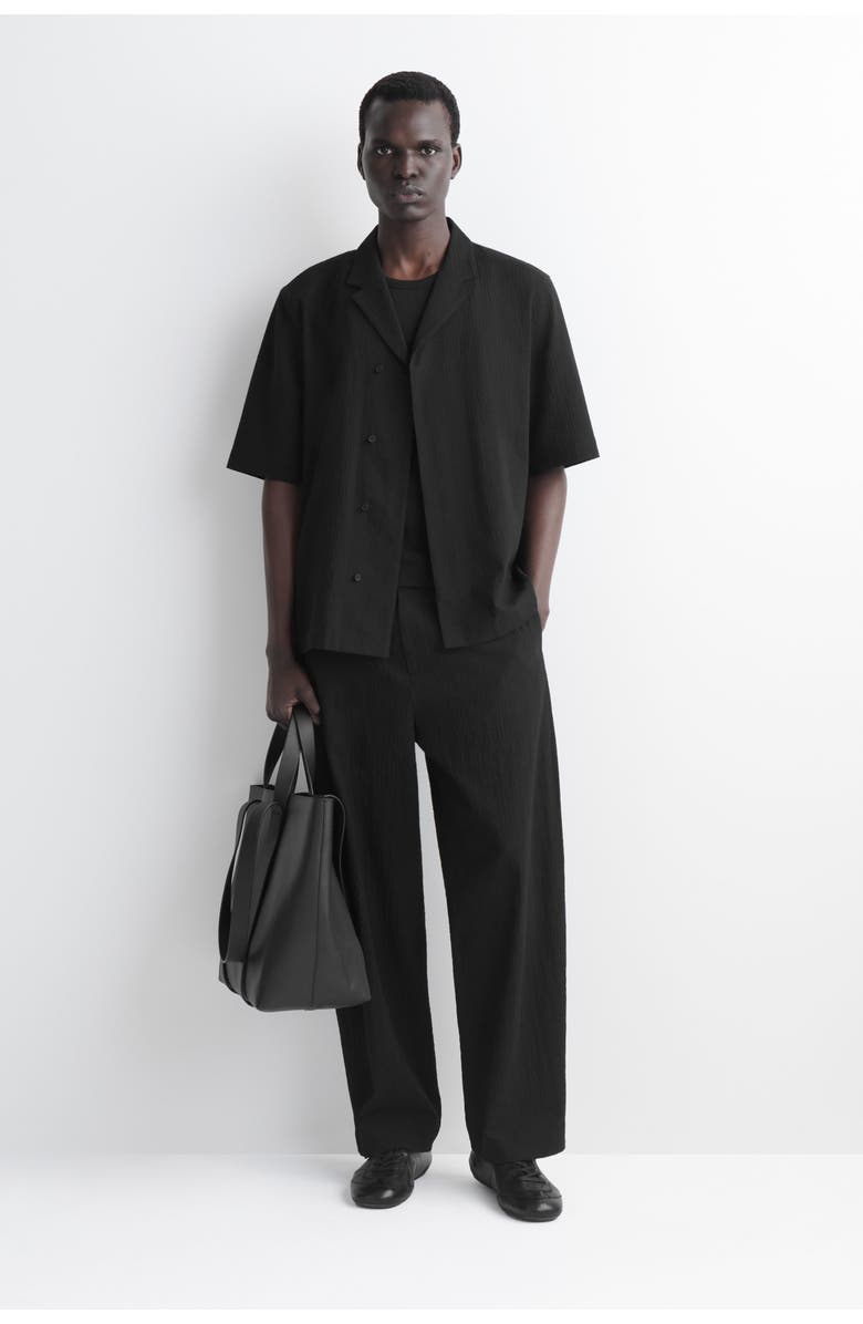 COS Seersucker Resort Shirt, Alternate, color, Black