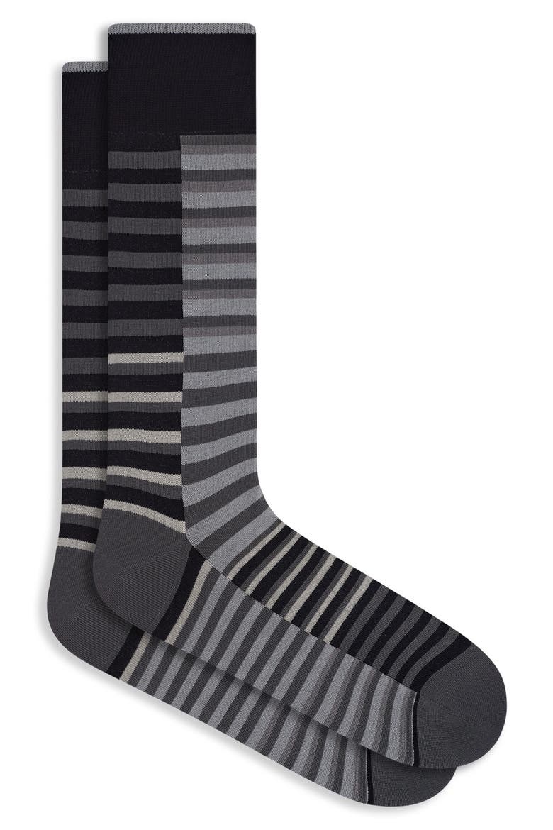 Broken Stripe Mercerized Cotton Blend Dress Socks, Main, color, BLACK