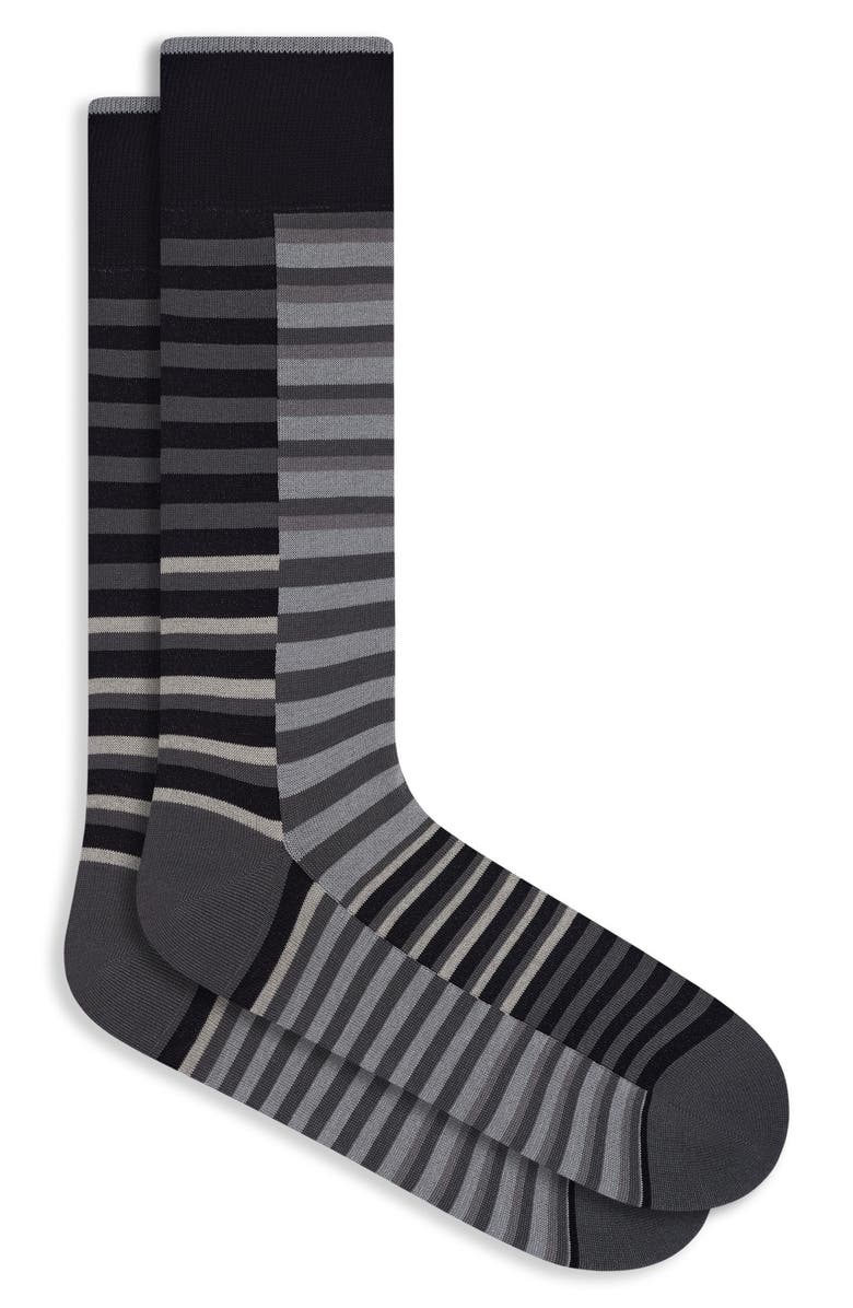 Bugatchi Broken Stripe Mercerized Cotton Blend Dress Socks, Main, color, Black