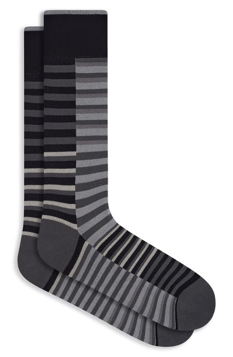 Broken Stripe Mercerized Cotton Blend Dress Socks