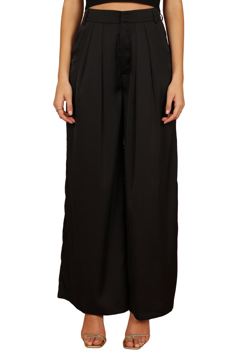 Wellington Wide Leg Satin Pants, Main, color, BLACK
