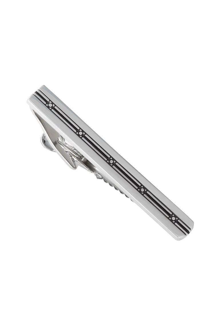 Black Square Pattern Center Tie Bar Cufflinks And Stud Sets, Main, color, Black