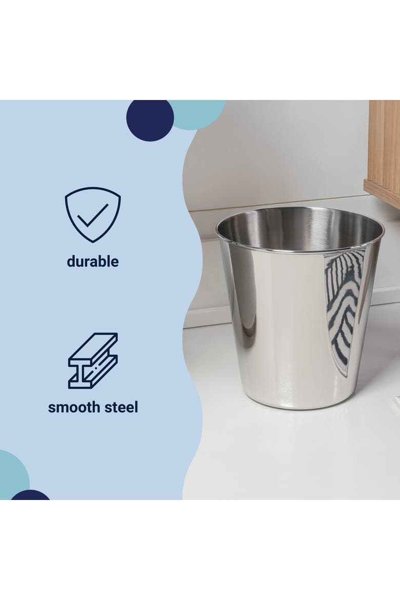 Nolan Modern Classic Smooth Steel 2 Gal Waste Bin, Alternate, color, Polished Steel