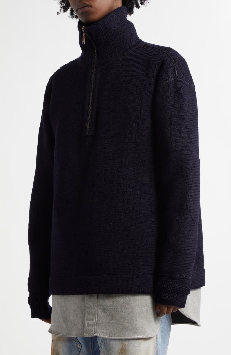 Maison Margiela Elbow Patch Half Zip Wool Pullover, Alternate, color, Navy