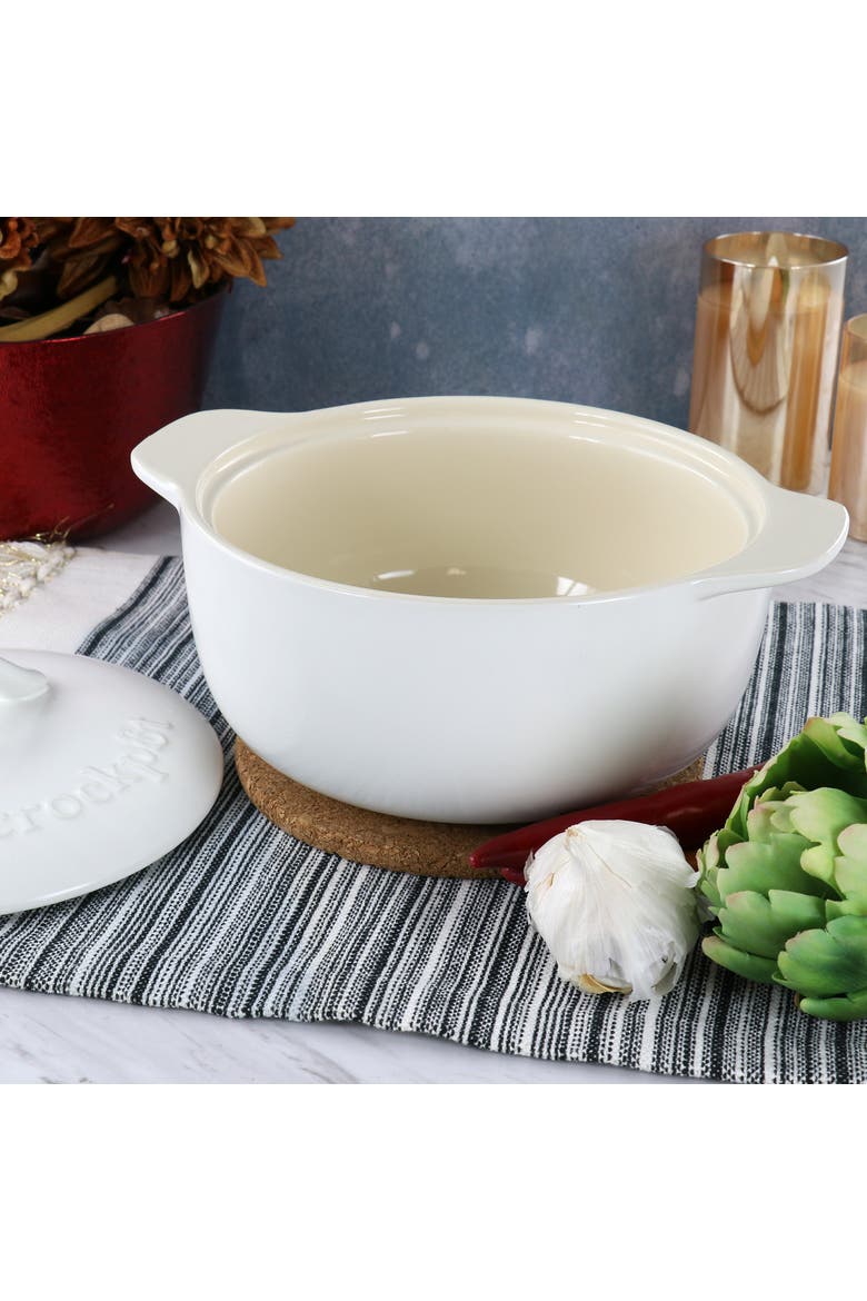 2.3 Quart Round Stoneware Casserole with Lid, Alternate, color, White
