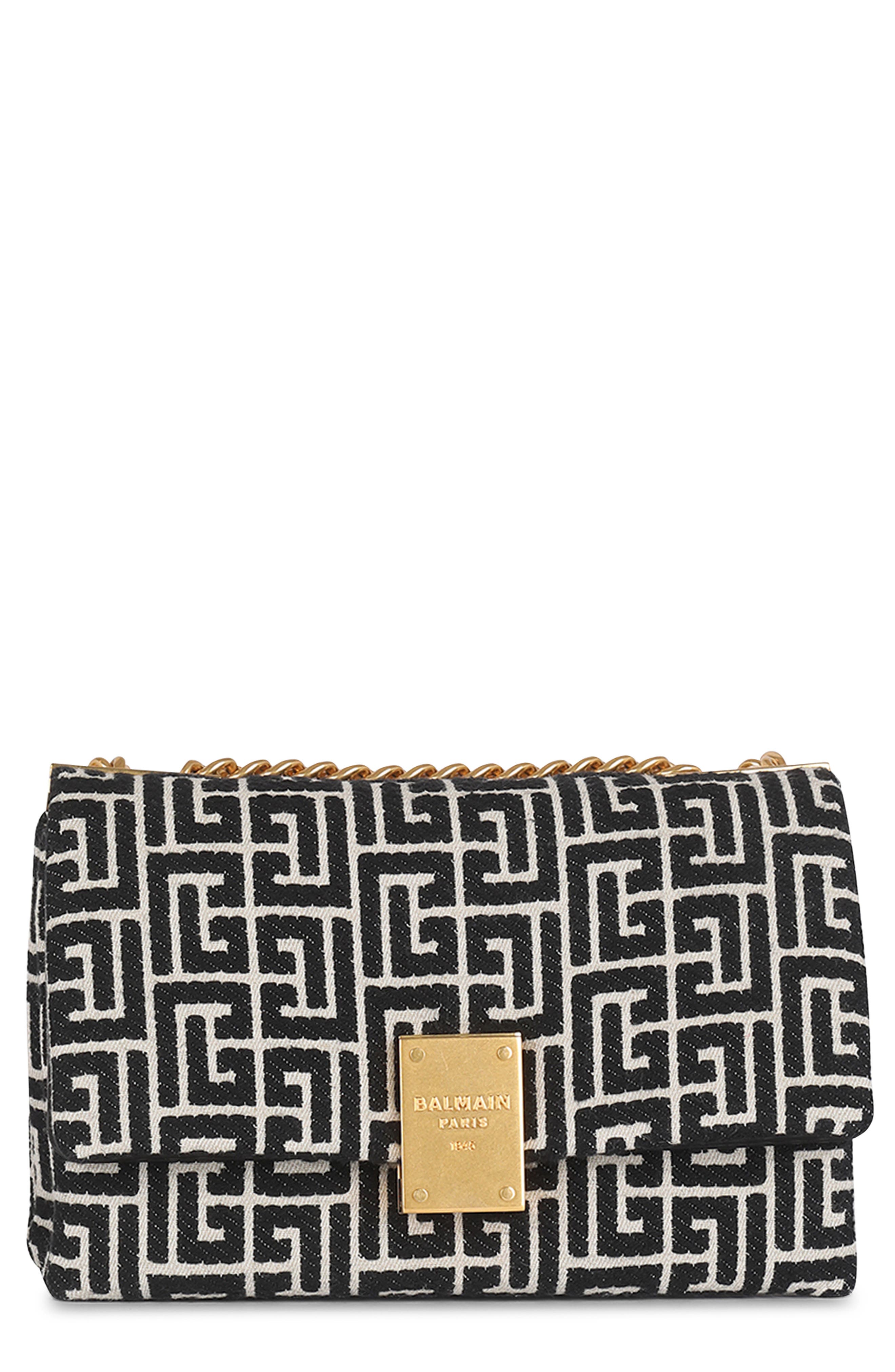 Balmain Small 1945 Soft Monogram Jacquard Crossbody Bag, Main, color, 