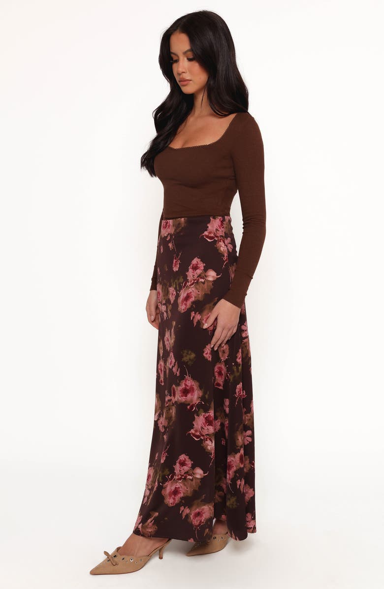 Petal & Pup Vivie Floral Print Maxi Skirt, Alternate, color, Chocolate Floral