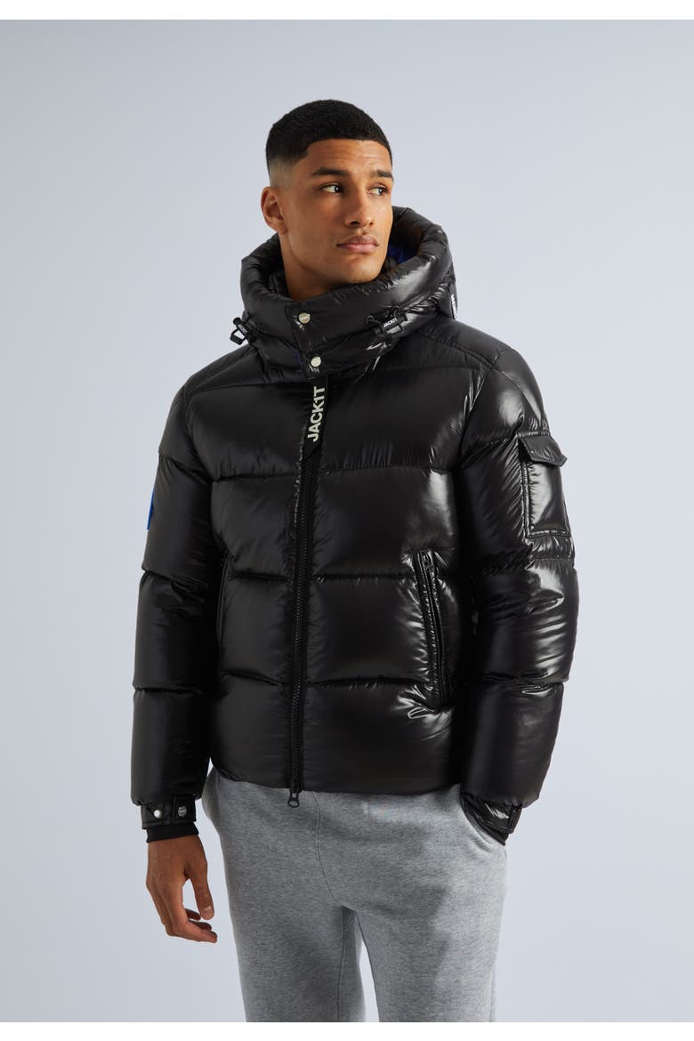 Hooded Puffer Jacket, Alternate, color, Black/Glacial Blue