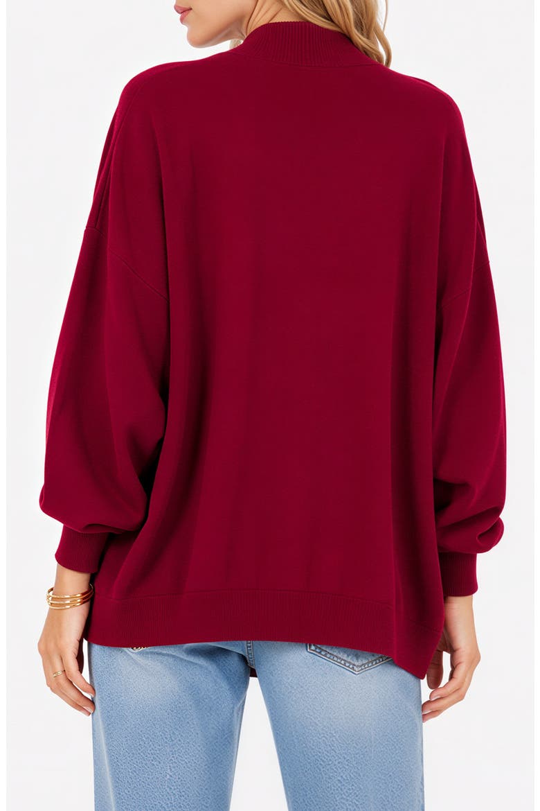 Contrast Piped Cardigan, Alternate, color, BURGUNDY