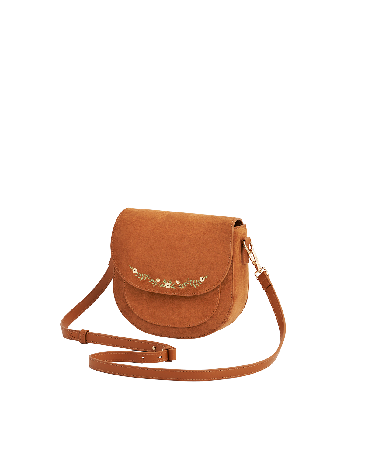 Fable England Floral Faux Suede Embroidered Saddle Purse, Alternate, color, Light/Pastel Brown