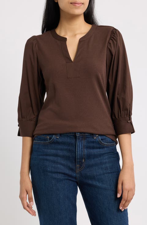 Mixed Media Puff Sleeve Top