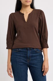 Wit & Wisdom Mixed Media Puff Sleeve Top