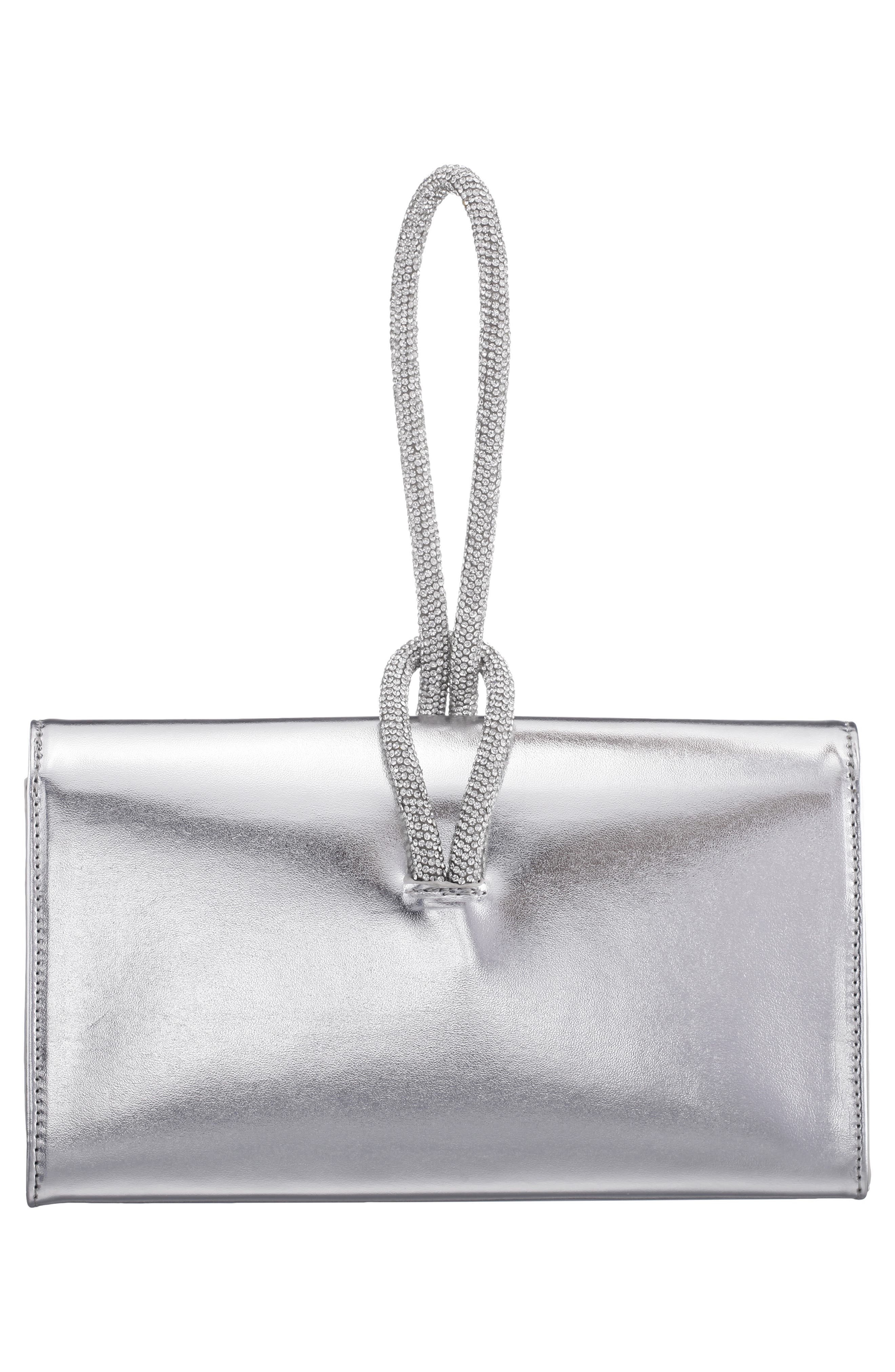 Nina Kaylee Metallic Faux Leather Clutch, Alternate, color, Silver
